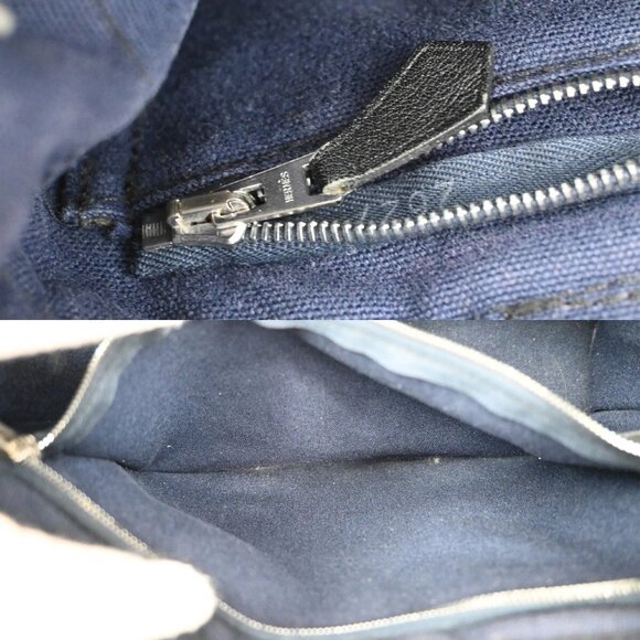 HERMES Logo Fourre Tour PM Hand Tote Bag Canvas Blue Black SHW France 09EF157 - Picture 5 of 14